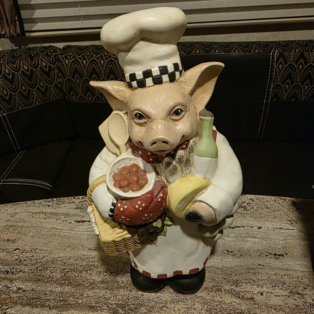 Chef Pig Figurine with Grapes and Wine
